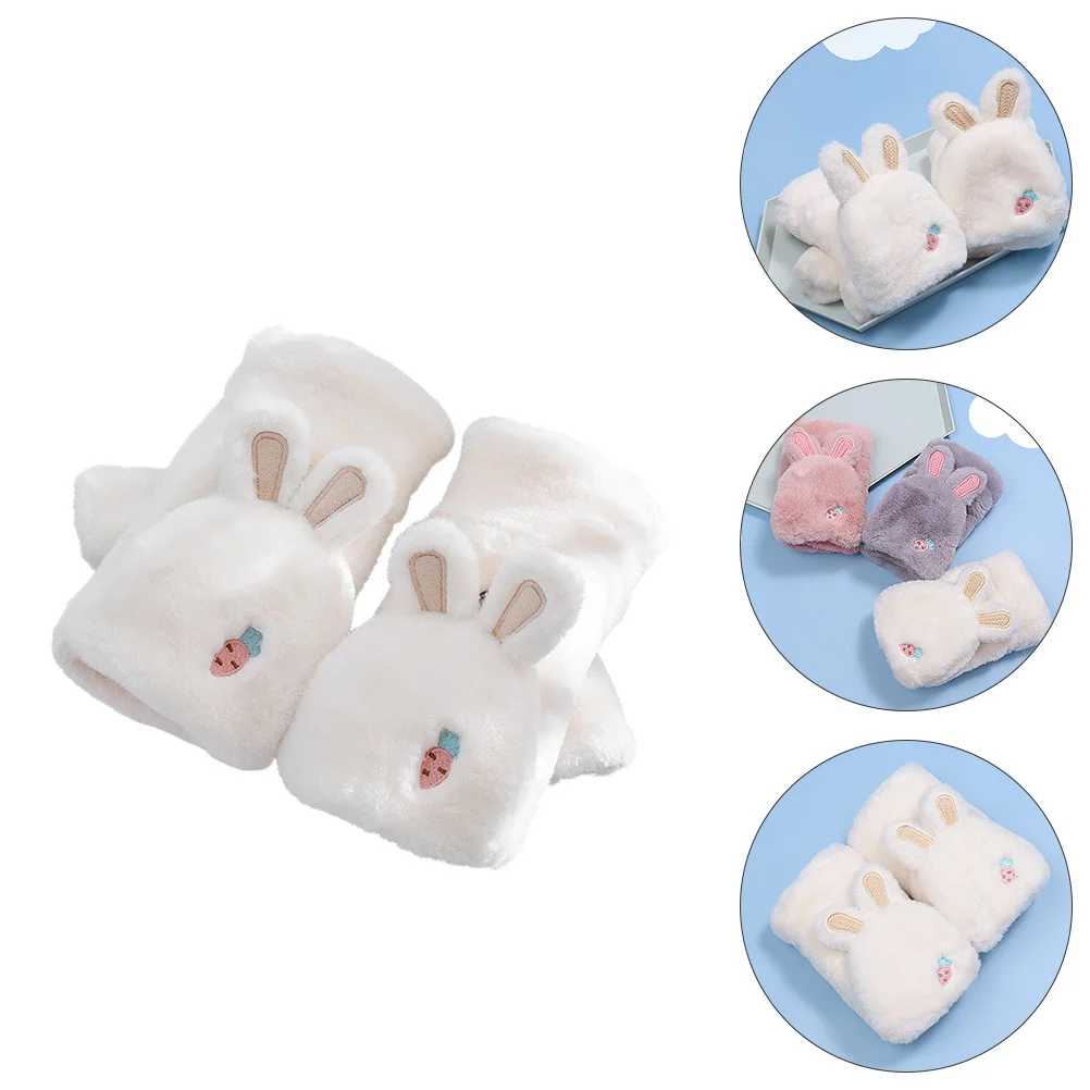 

1 Pair Rabbit Ear Clamshell Gloves Warm Windproof Winter Finger-Less Hand Protectors Polyester Mittens Functional Apparel