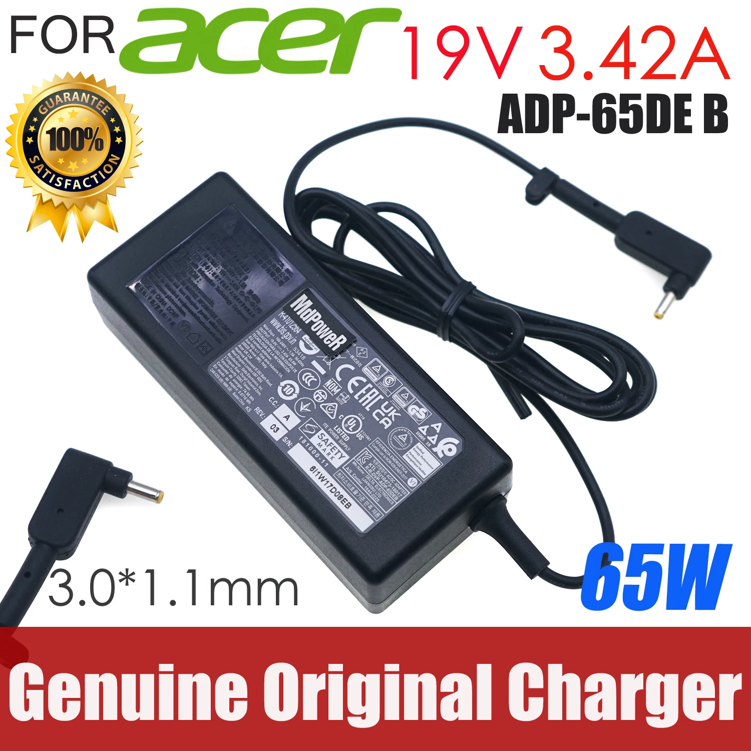

Delta ADP-65DE B 65W 19V 3.42A AC Adapter for Acer Swift 5 SF514-55T/i7-1165G7 Aspire A315-22G A315-55G A315-55KG Laptop Charger