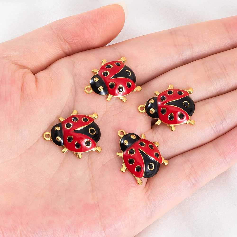 

2Pcs Animal Red Ladybug Stainless Steel Charms Gold Plated Enamel Insect Pendant Jewelry Making DIY Necklaces Earrings Supplies