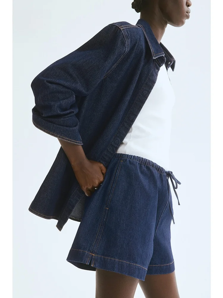 Loose Comfortable Dstring Soft Straight Leg Elastic Waist orts Women's Jeans Casual Sle l Waist Cotton 00%