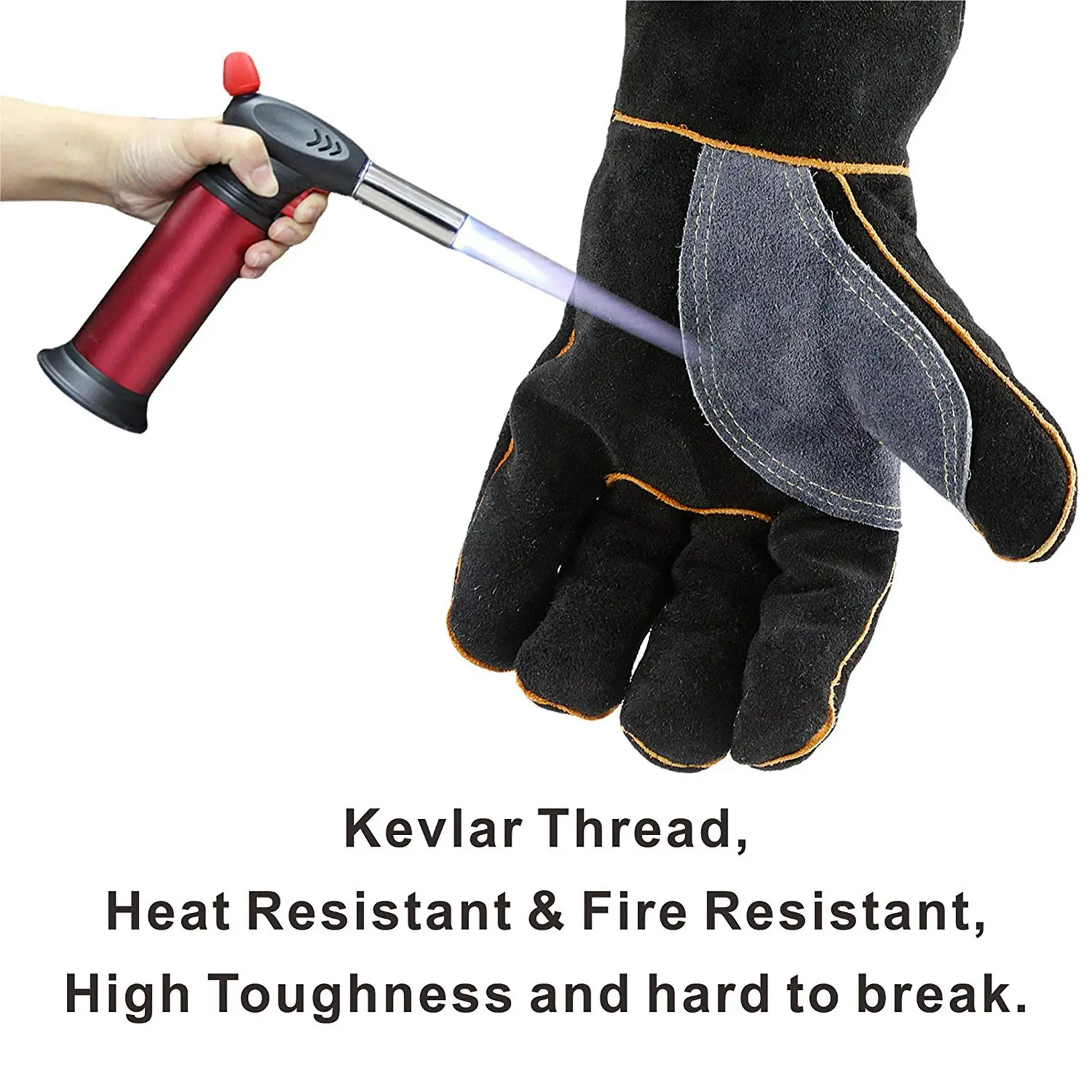 

Y50A-2Pair Extreme Heat & Fire Resistant Gloves Leather With Stitching,Mitts Perfect Black 16 Inches & 14 Inches