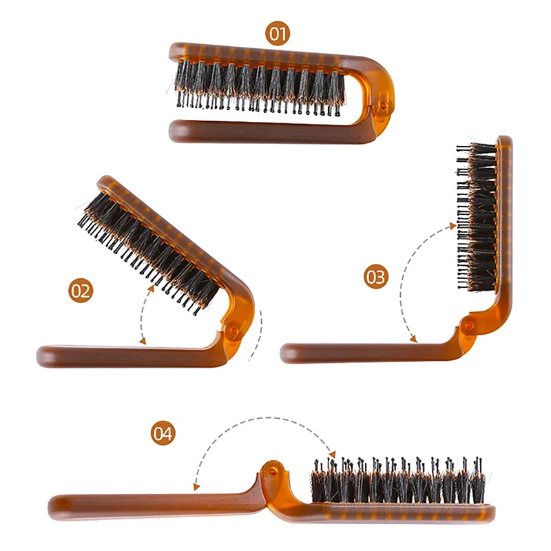 

1PC Boar Bristle Hair Brush Amber Foldable Portable Comb Pocket Collapsible Travel Massage Styling Tool Salon Men Women Gifts