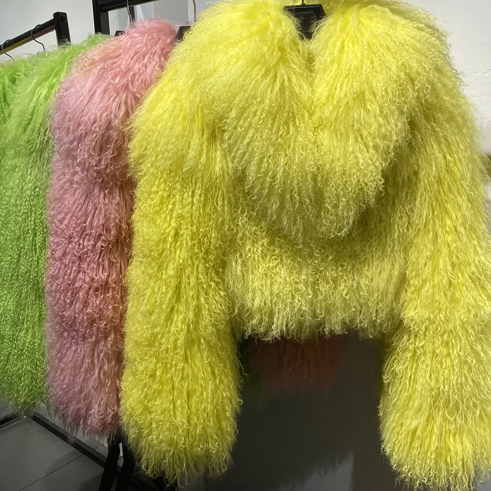 Mongolian Sheep Fur Coat Ladies Natural Fur Jacket Turn-down Collar Thick Warm Overcoat