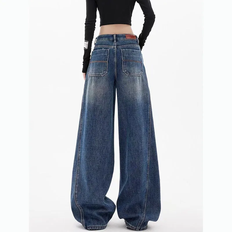 American Retro Jeans Women's Spring and Summer New High Waist Loose Slim Wide Leg Straight Leg Trousers Fashion