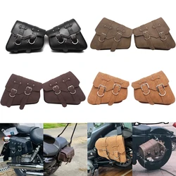 For Honda Suzuki Harley Sportster XL 883 XL1200 Black PU Leather Saddle Bag Motorcycle Luggage Left+Right Side Tool Bag