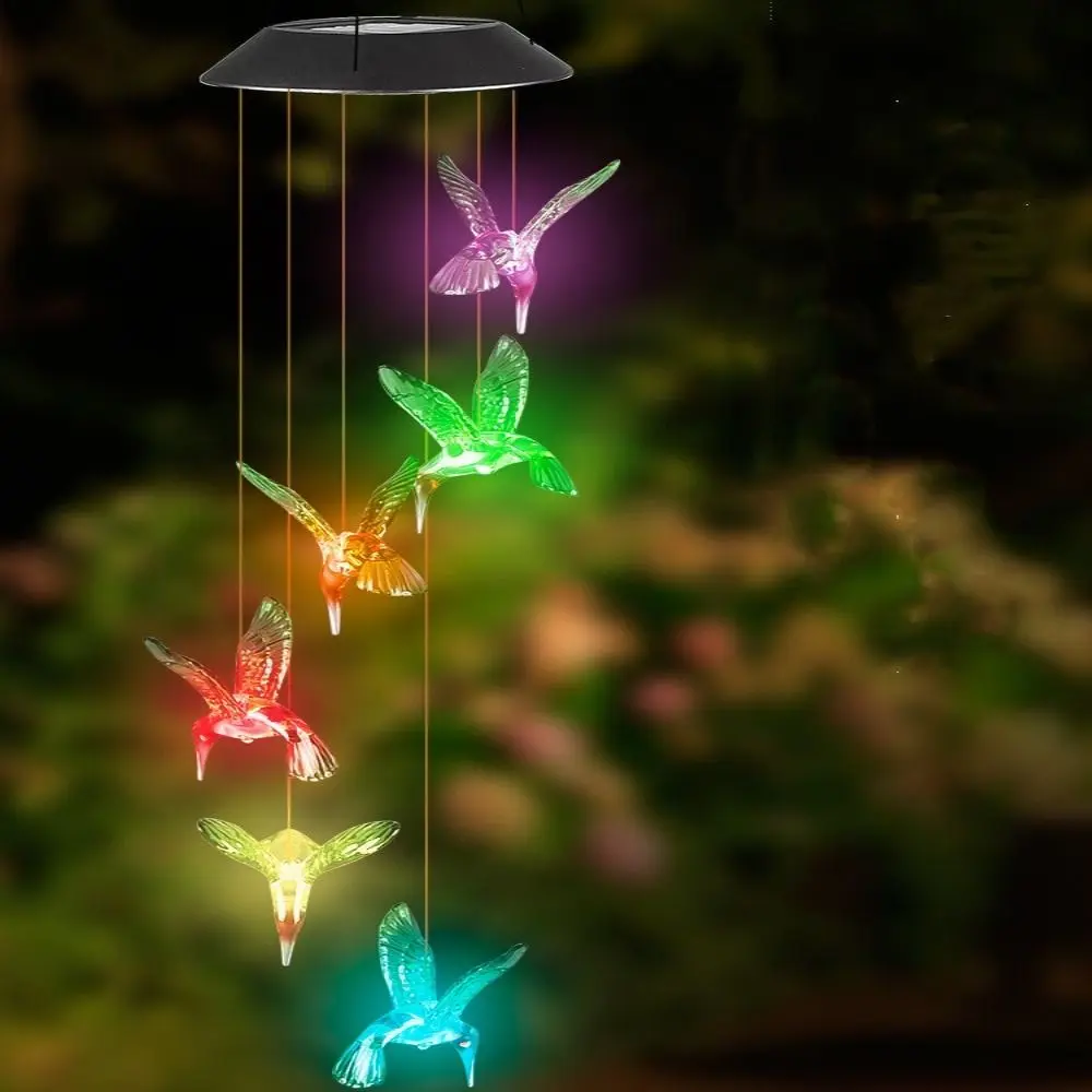 Solar Light Outdoor Powered LED Wind Chime IP65 Waterproof Butterfly Hummingbird Lawn Lamps For Garden Yard Decoration