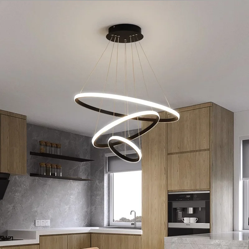 

Modern LED Pendant Light For Living Dining Room Loft Bedroom Chandelier Rings Circle Ceiling Hanging Lamp Decor Lighting Fixture