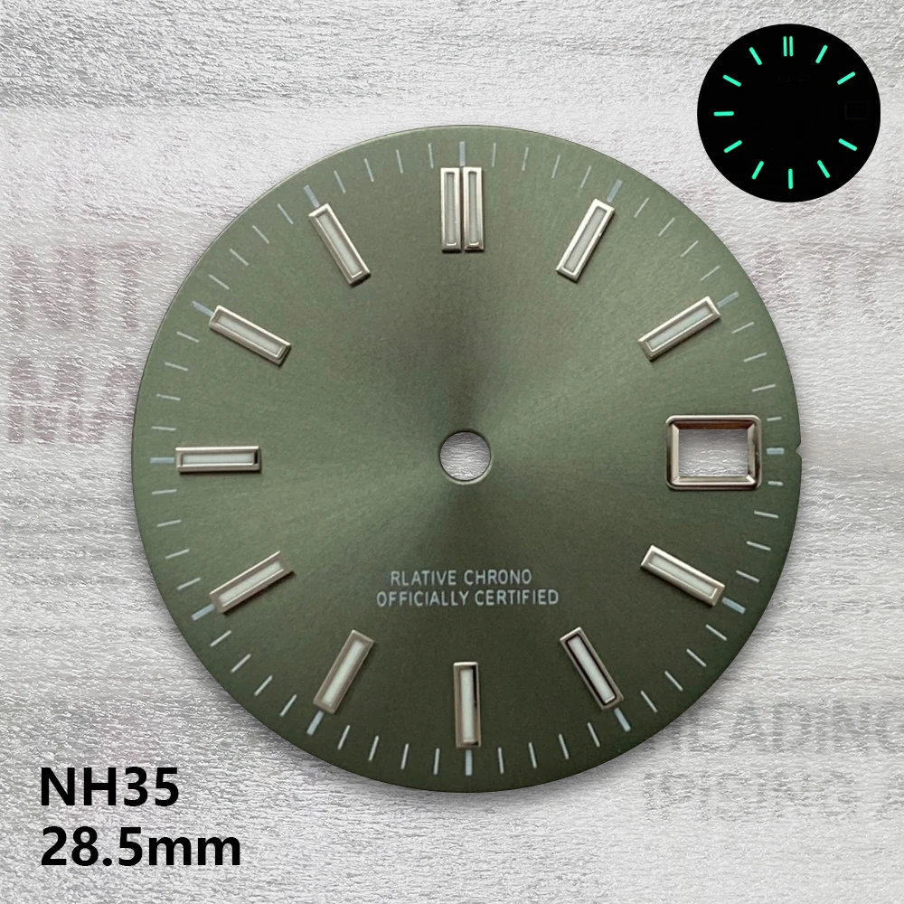 28.5mm S Logo Sunray Dial Suitable For NH35/NH36/4R/7S Japen Automatic Movement Green Luminous Watch Modification Accessories