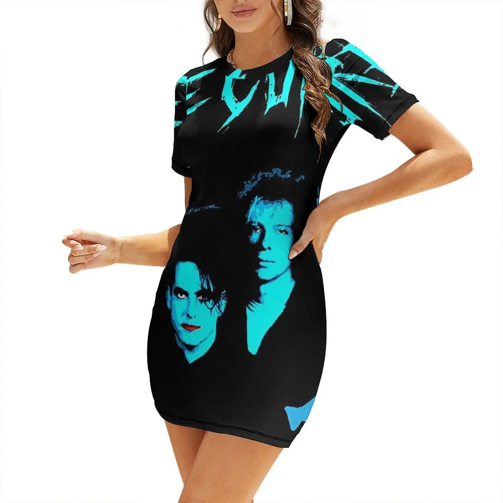 

menyala nyala biru Short Sleeved Dress Dresses chic and elegant evening dress