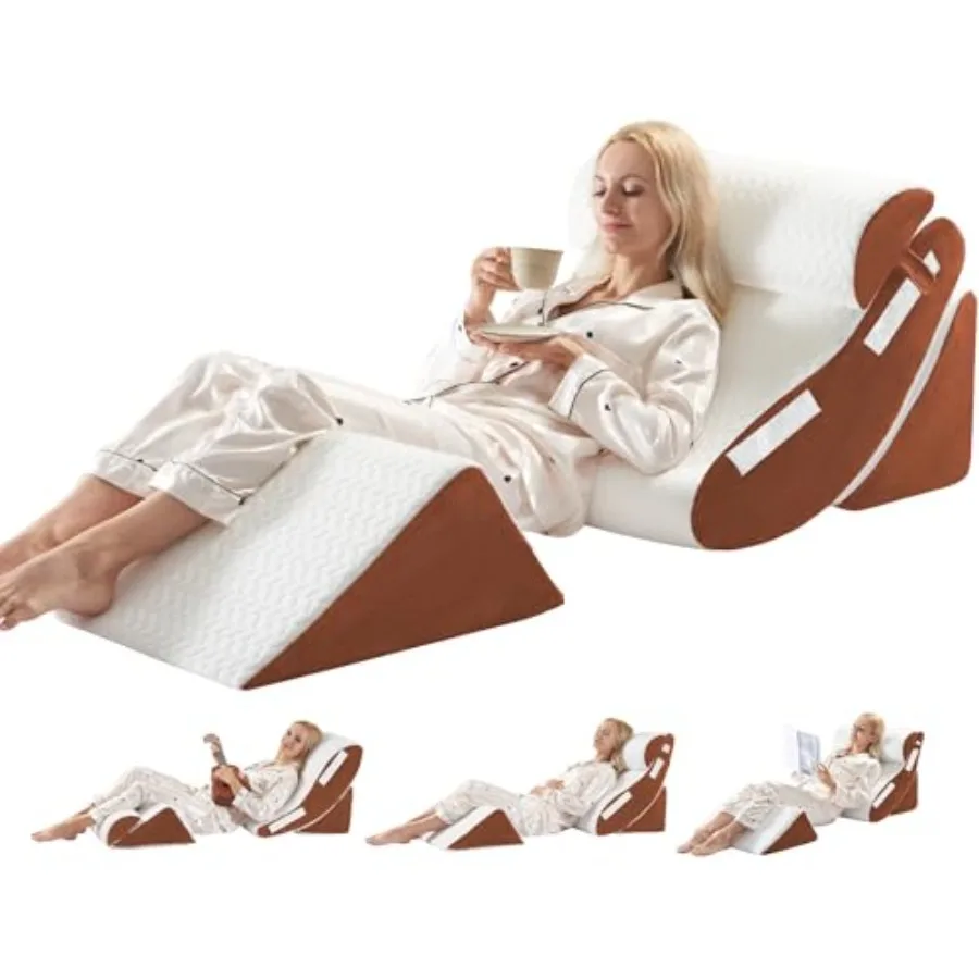 

Orthopedic Bed Wedge Pillow Set 4PCS Memory Foam Pillows for Sleeping Post Surgery Back Pain Sitting Up in Bed Acid Reflux Snor