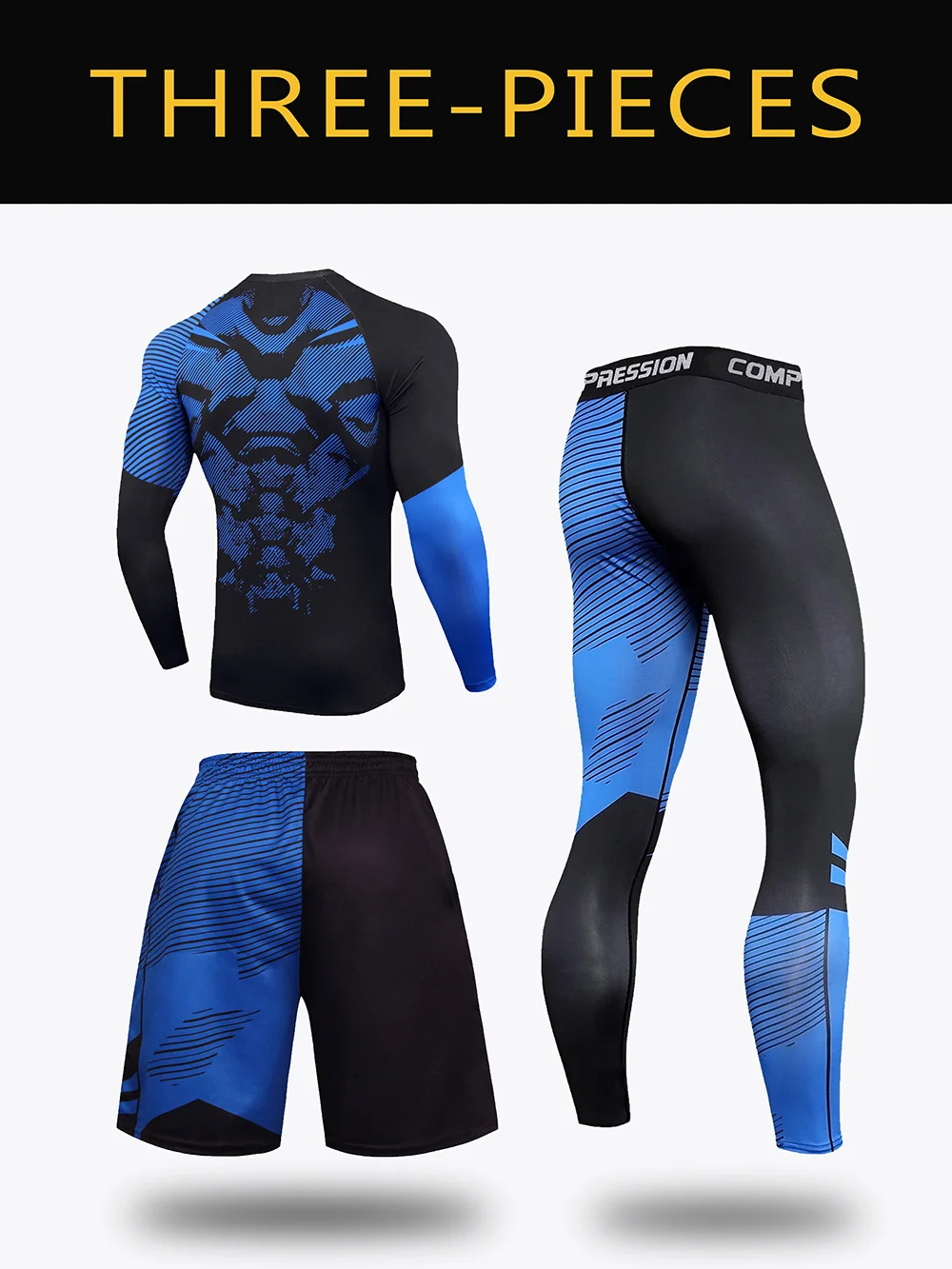 3-piece Sports Set Men\'s Running Set Breathable Slow Running Basketball Underwear Tight Sports Clothing Gym Fitness Sports Suit
