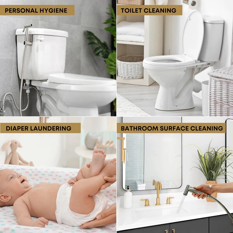بخاخ TKOH-Bidet للمرحاض، طقم رش محمول، مجموعة بخاخ حفاضات قماشية - سهل التركيب - ستانلس ستيل