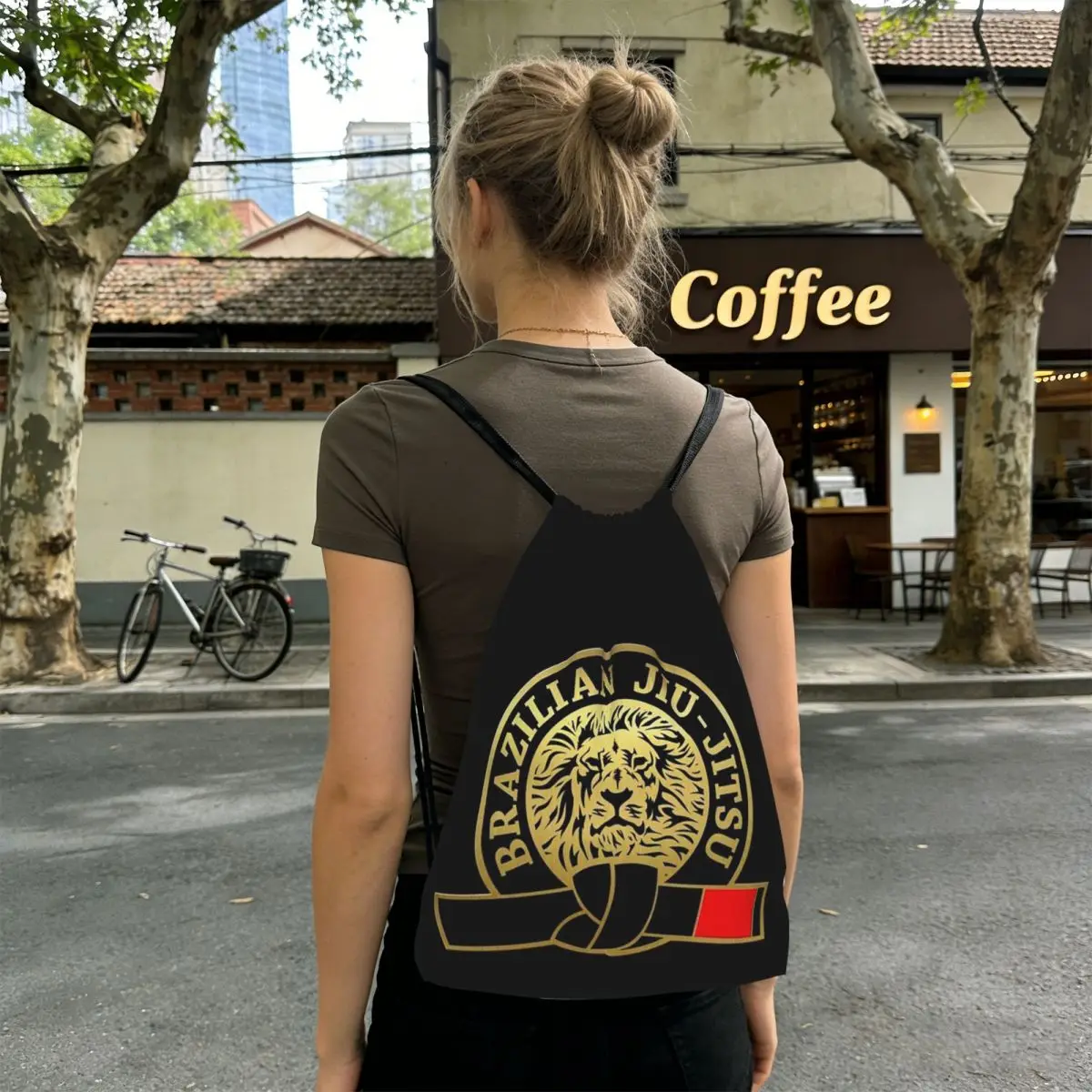 Jiu-Jitsu Warrior Japanese Bjj Gi And Black Belt Mma Backpacks Drawstring Bundle Pocket Shoes Bag Book Bags for Travel School