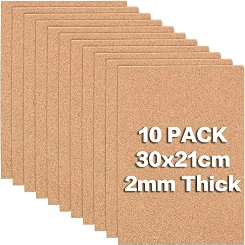 10 PCS 11.5 x 8.2" A4 Cork Sheets (2mm Thick) Rectangle Coaster Cork Sheets for Wall Decoration, Party