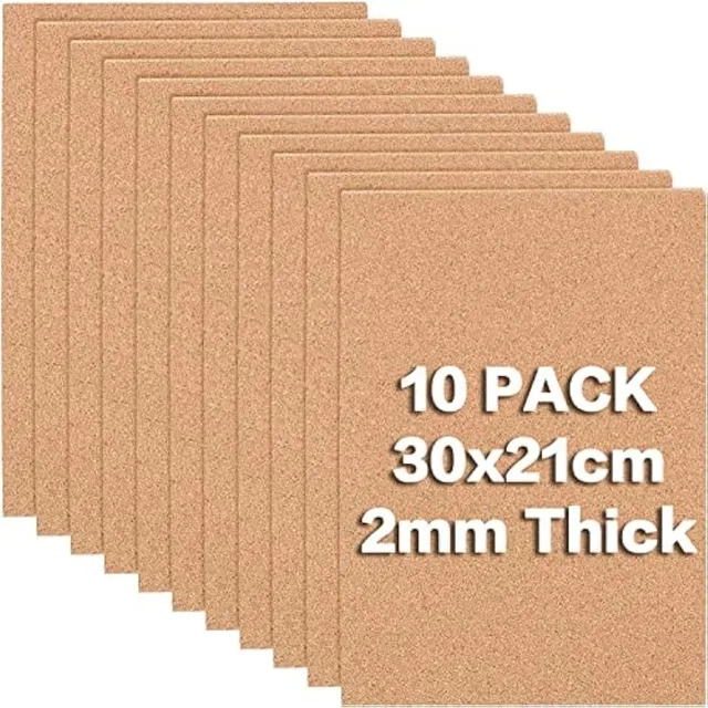 10 szt. arkuszy korkowych A4 11,5 x 8,2 cala (grubość 2 mm) Prostokątne arkusze korkowe do dekoracji ścian, imprez