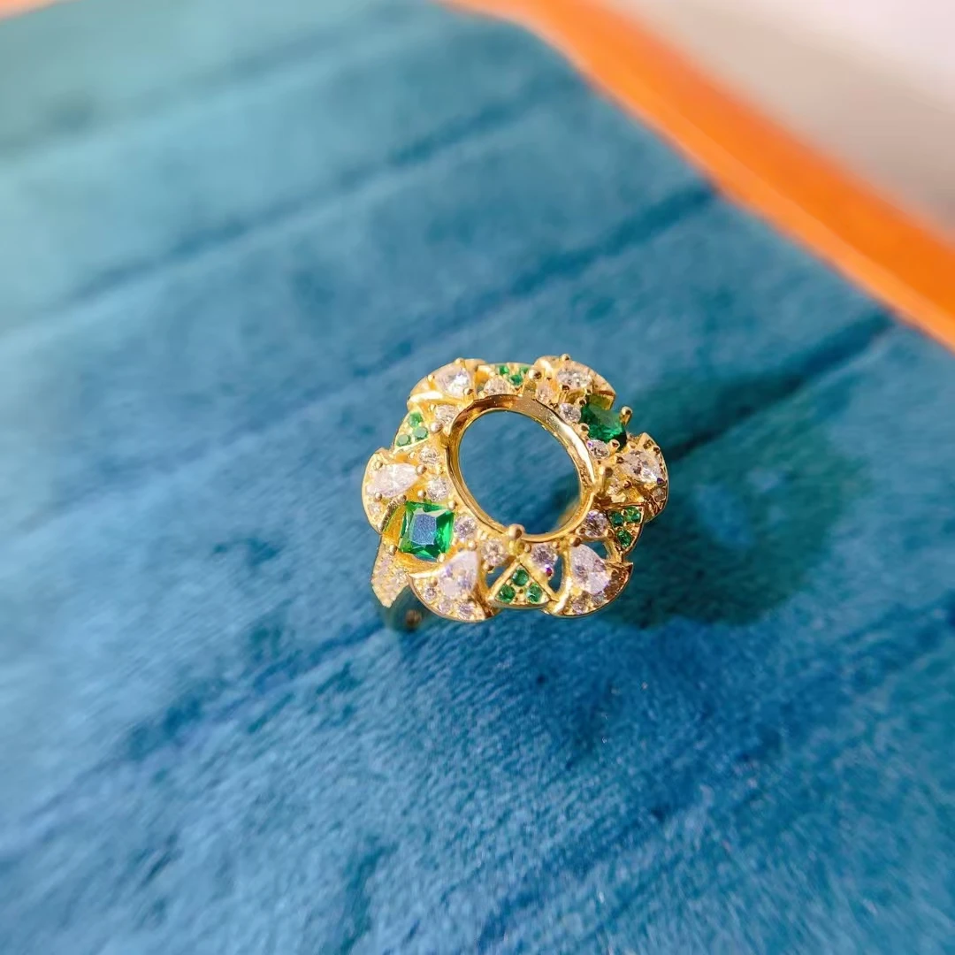 8 มม.* 10 มม.925 เงินกึ่ง Mount แหวนพลอย 18K Gold Plated เงินสเตอร์ลิงเครื่องประดับ DIY ผู้ผลิต