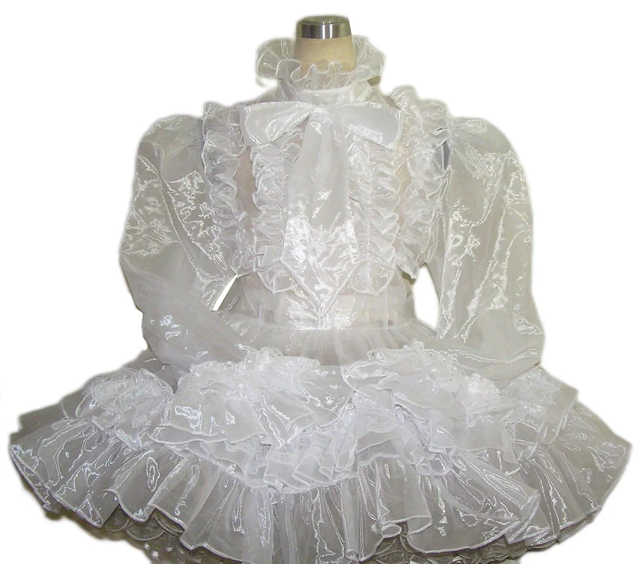 

The Latest Hot Selling Lockable Sissy Adult White Organza Trumpet Sleeve Collar Fluffy Maid Dress Clothing Customization