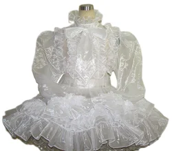 The Latest Hot Selling Lockable Sissy Adult White Organza Trumpet Sleeve Collar Fluffy Maid Dress Clothing Customization