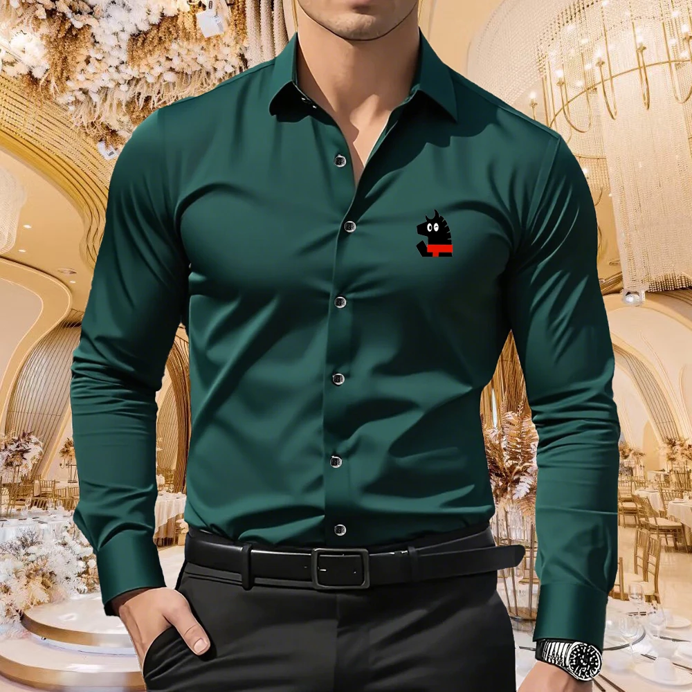 Men's Premium Business Casual Shirt with Cartoon Horse Slim Fit Long Sleeve Wrinkle Resistant Dress Shirt, 5-Color Available