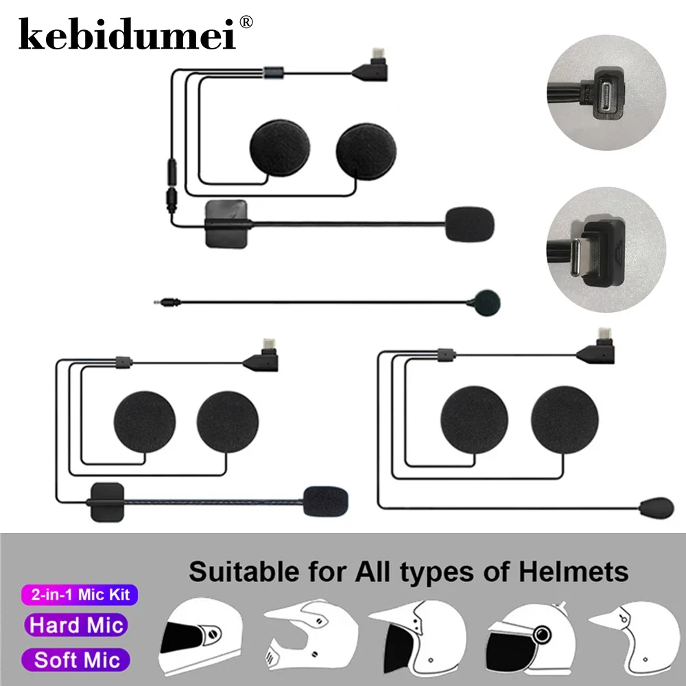Helmet Bluetooth Headset Intercom Accessories Soft Hard 2-in-1 Microphone Full Helmet Half Helmet Type C Plug Microphone Cable