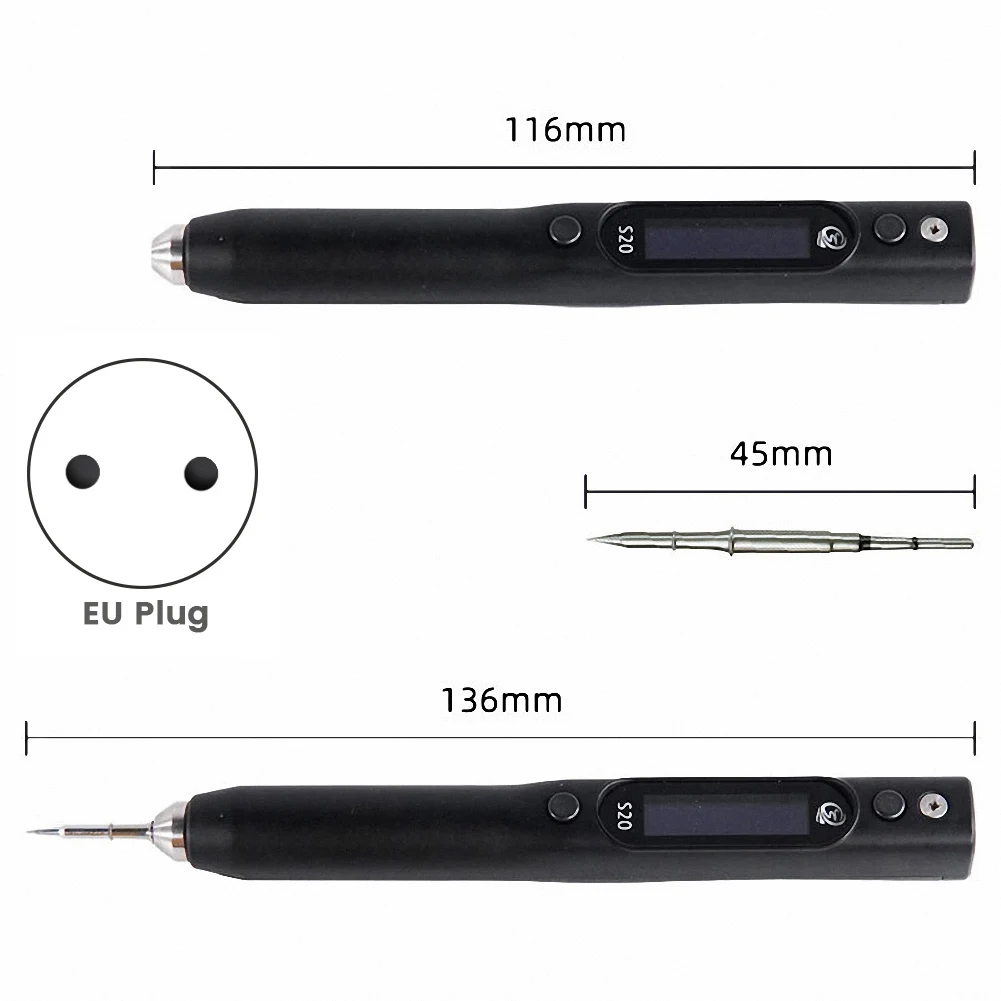 S20(K) Nano elektryczna lutownica 0.91 Cal Oded 500 ℃ obsługuje moce PD/QC kompatybilne z C115 lutownica EU Plug