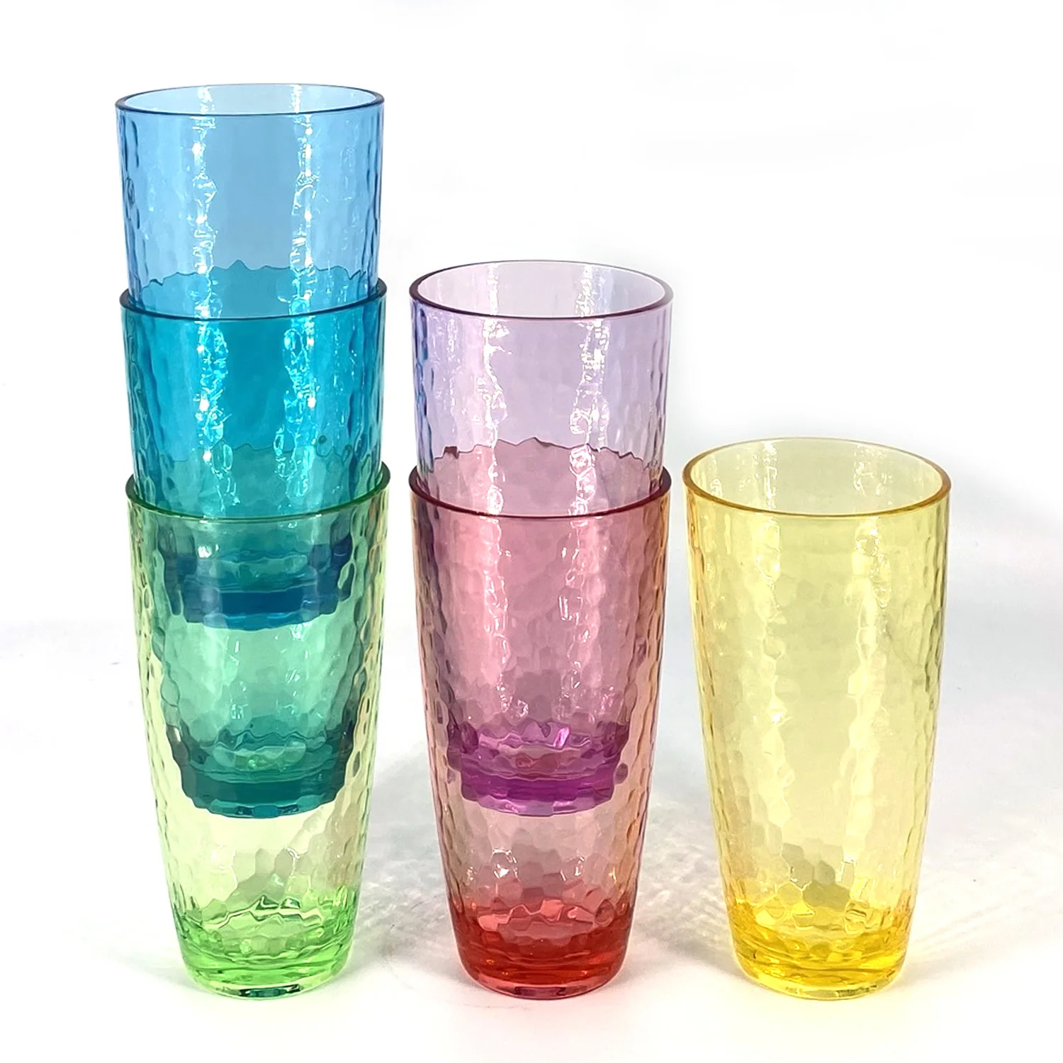 26-Ounce Large Acrylic Glasses Plastic Tumbler/Drinking Cups,Set of 6 Multi-Hammered Style,BPA Free