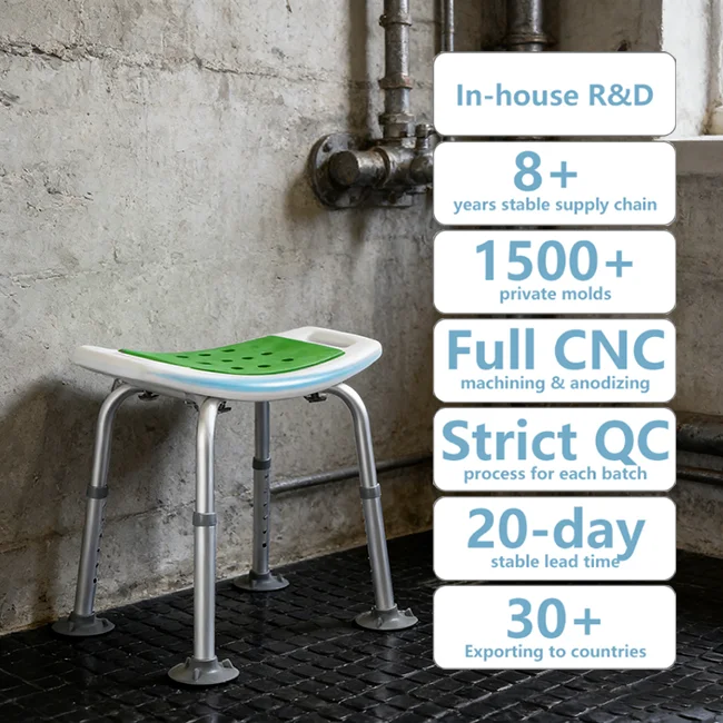 

Simplywalk Aluminum Alloy 136KG Bath Shower Chair Non-skid Feet Bathroom Rehabilitation Therapy UKCA Long-term Partner