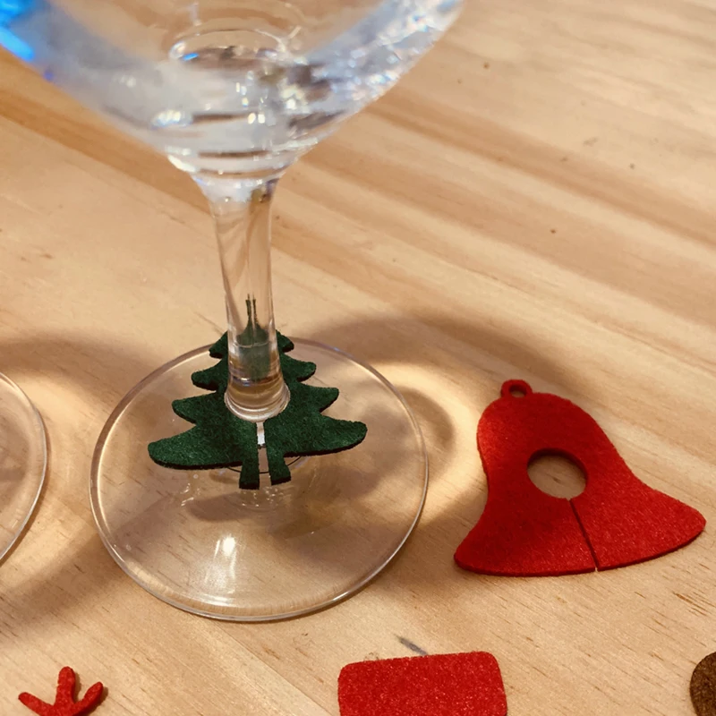 6Pcs Christmas Wine Glass Decoration Wine Cup Glass Ring Card Xmas Party Decor Felt Cup Ring Table New Year Home Decor