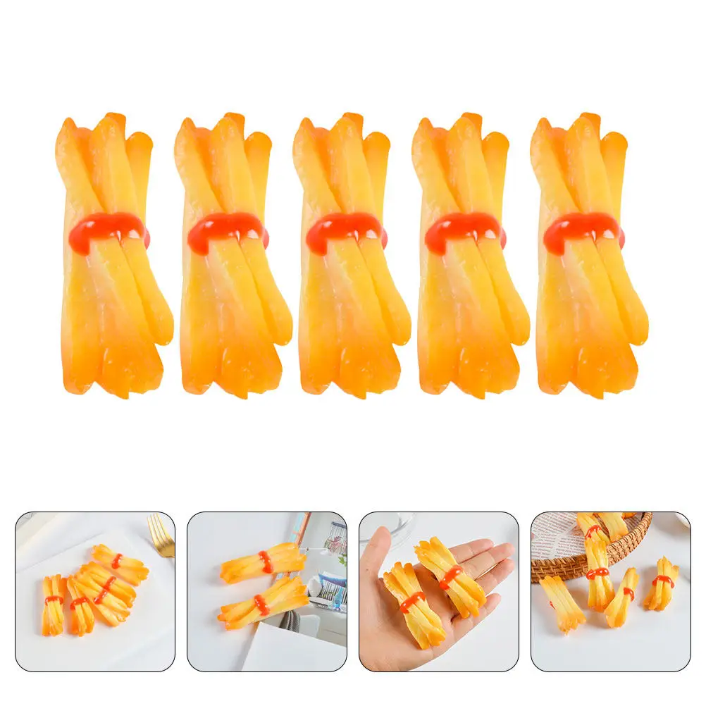 5個入りリアルなフライドポテトシミュレーション、子供向け遊び用、家の装飾、写真撮影、キッチンごっこ遊び用、偽物の食べ物ディスプレイ