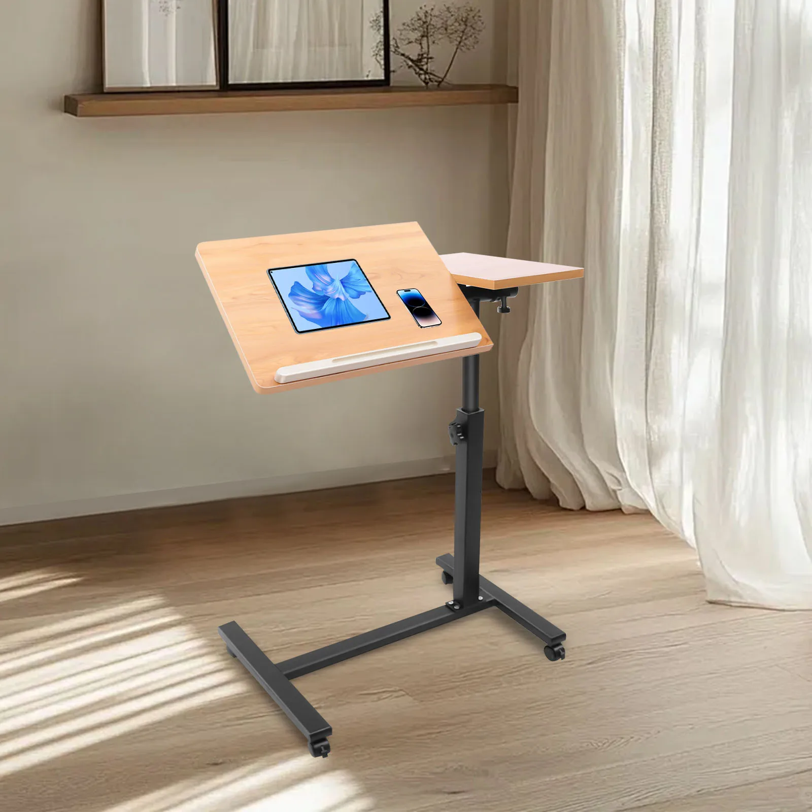 Mobile Laptop Table Adjustable 360° Rotation Computer Mobile Stand, Rolling Laptop Stand w/ Tilting Top 58-90cm