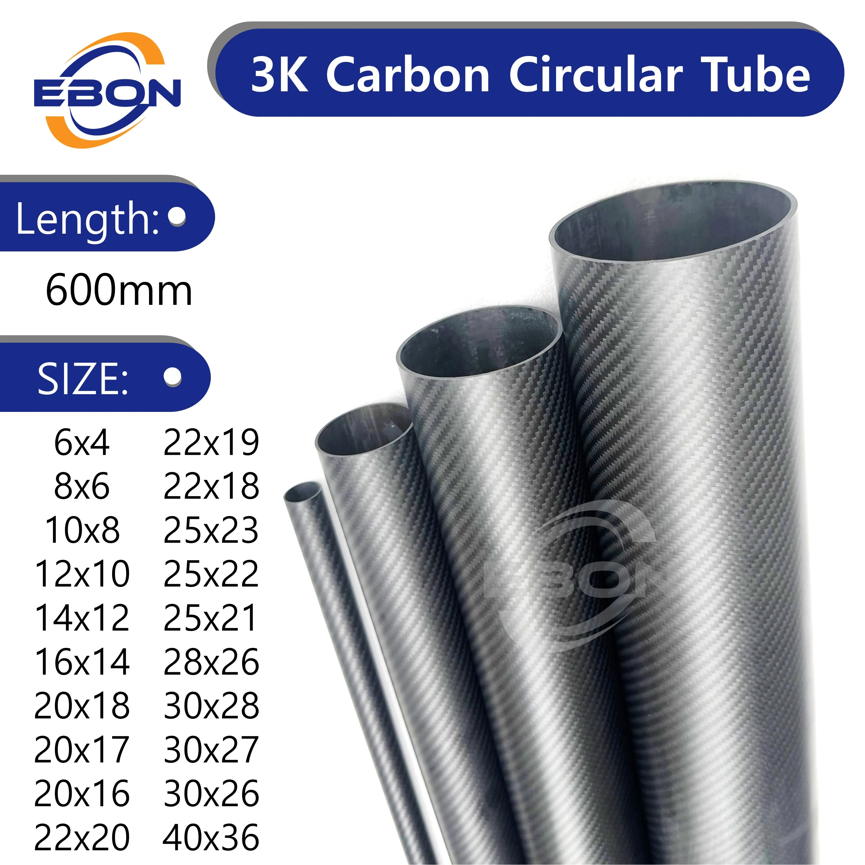 Tube en Fiber de carbone 600mm 750mm, dureté 3K, matériau Composite OD 8mm 10mm 12mm 16mm 18mm 20mm 22mm 25mm 30mm, tissage sergé mat