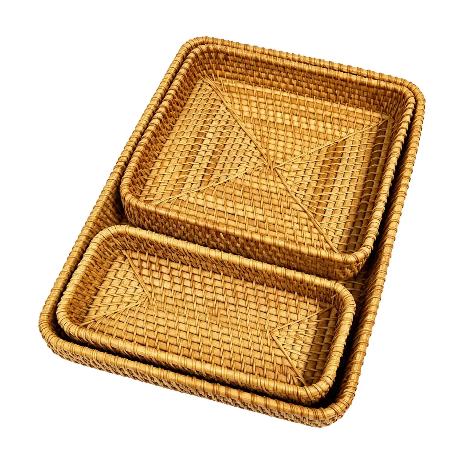 Wicker Storage Basket Handwoven Rattan Organizer for Fruit Bread Snacks Countertop Table Decor