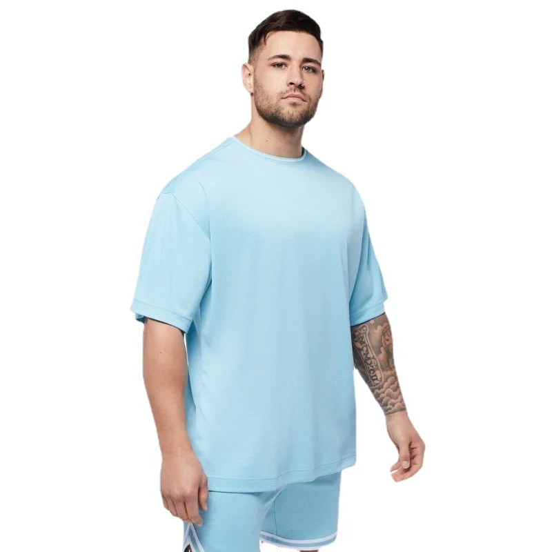 

2024 New Men's Summer Fitness Leisure Sports Short Sleeved Shorts Set with Men's Mesh Breathable
