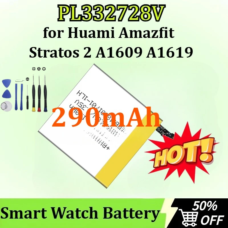 

High Quality PL332728V 290mAh Battery for Huami Amazfit Stratos 2 A1609 A1619 Smart Watch Battery + Tools