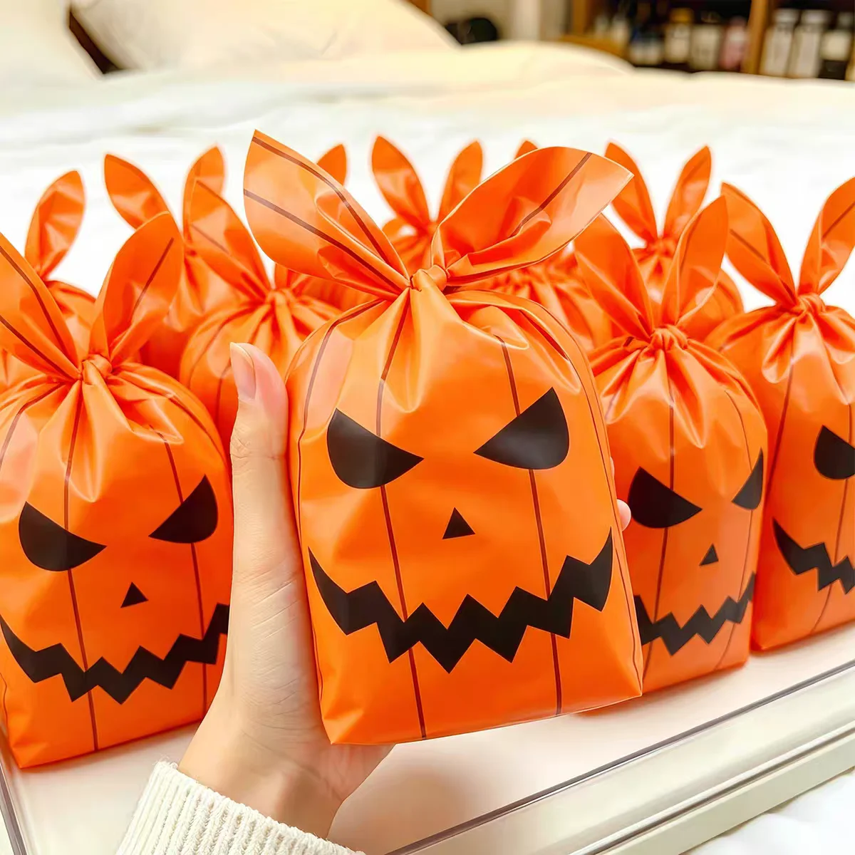 Festival Trick or Treat Snack Packaging Halloween Rabbit Ear Candy Bag Cute Skull Pumpkin Gift Plastic Bags Kids Box Party Decor