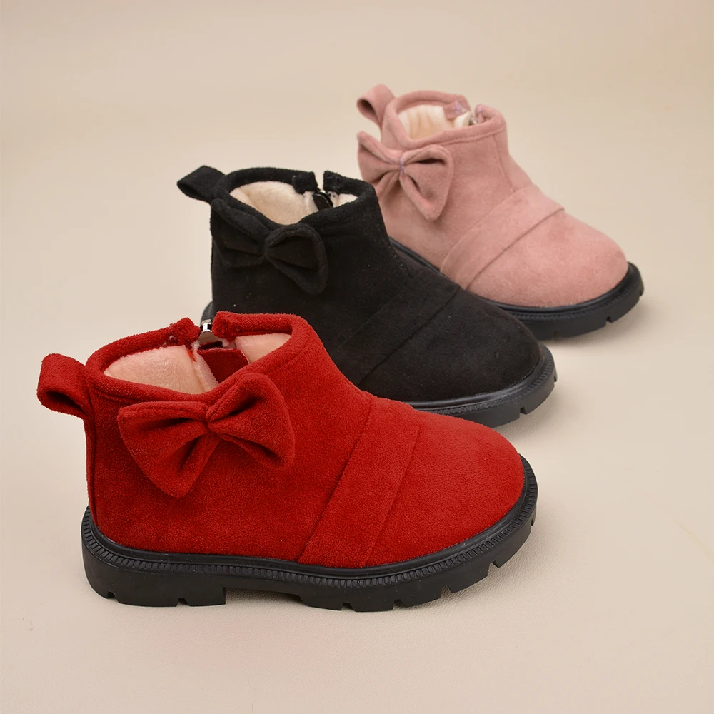 Bambine adorabili e di bell\'aspetto stivali Martin con nodo a fiocco scarpe invernali calde per bambini con cerniera laterale EK9S185