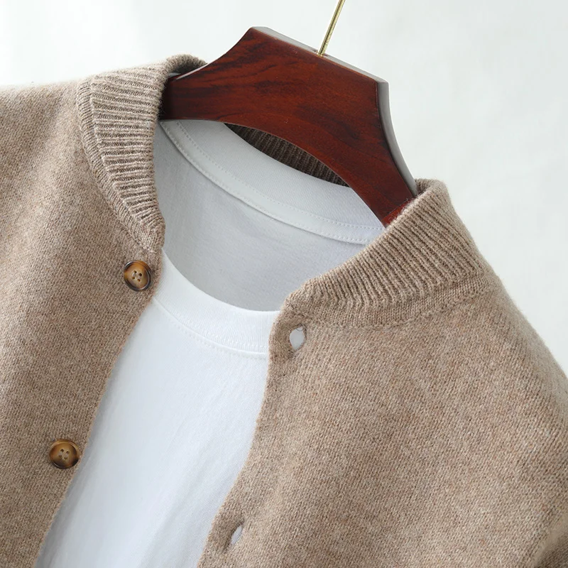 2025 Classic Men Knitted Baseball Collar Cardigan 100% Pure Wool Sweater Single-breasted High quality Thick Warmth Leisure Tops