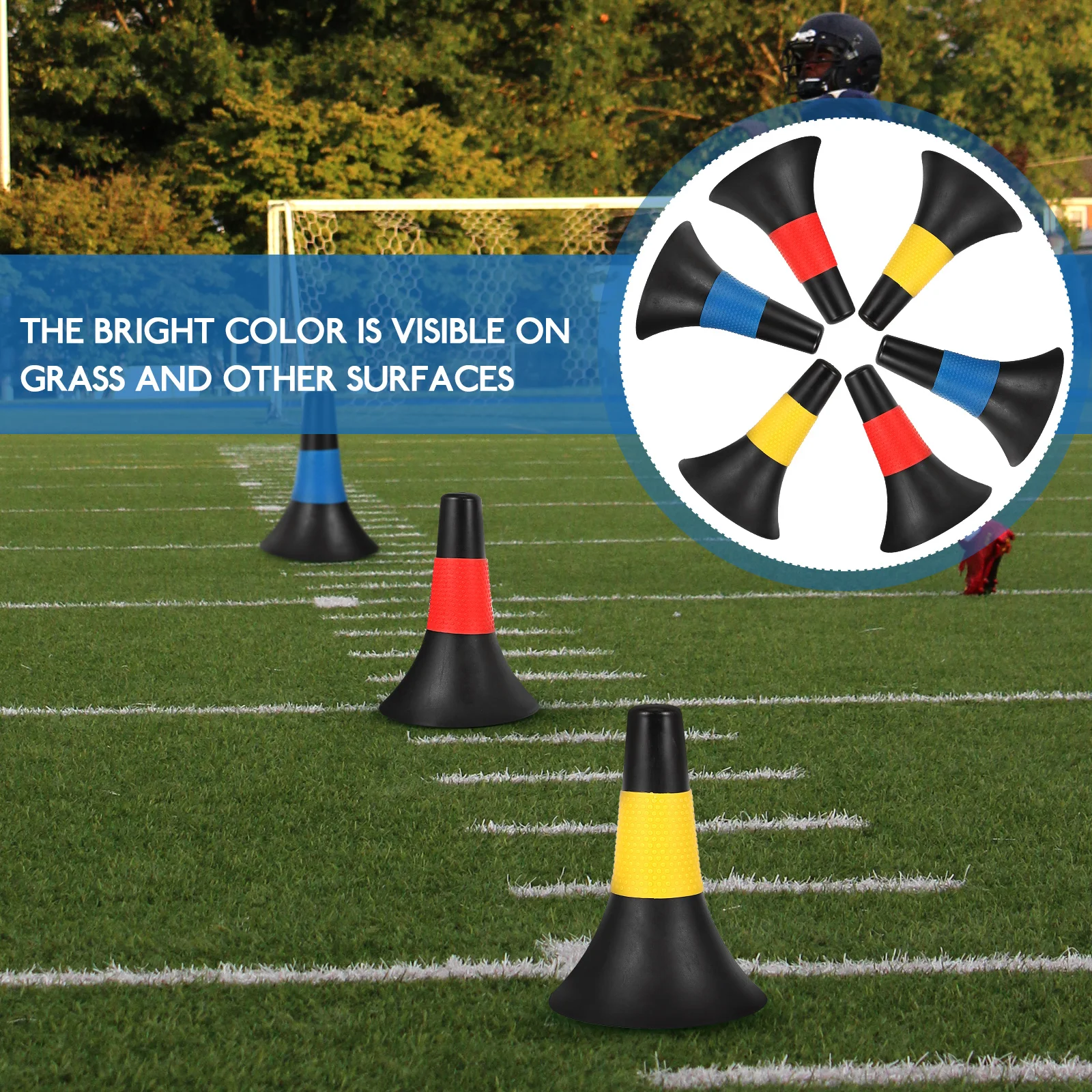 

6pcs Bright Soccer Cones Plastic Sports Cones Football Training Durable Pe Material Visible On Grass Agility Hurdles Safety For