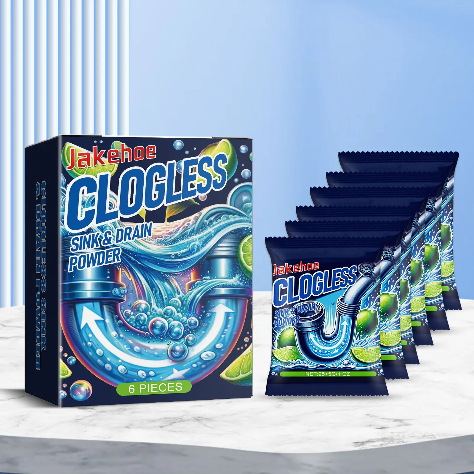 

JAKEHOE мощный очиститель для слива раковины, 6 шт./кор., порошок для чистки каналов для кухонных туалетных труб, средство для удаления засоров для канализации, восстановление плавного потока