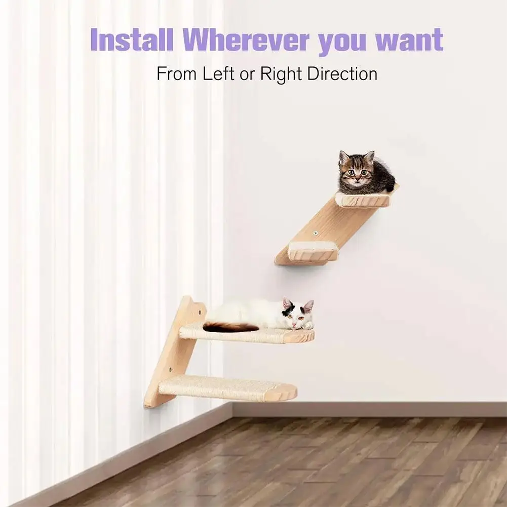 Escaleras de escalada montadas en la pared para gatos, cuerda de Sisal Reversible, escaleras para gatos, árbol de madera para afilar garras y descansar, soporte para mascotas A6V4