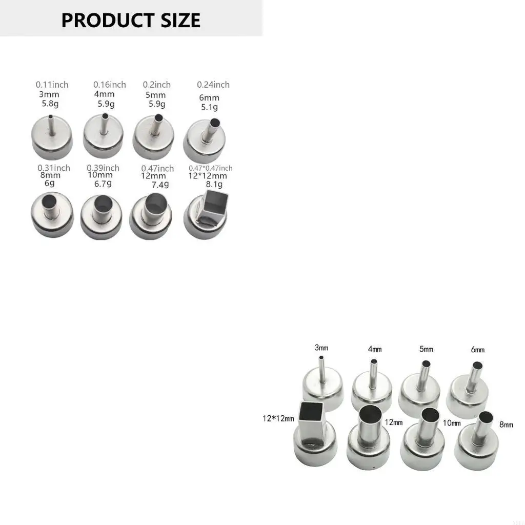 X9FA 8Pcs Welding Nozzle Tip Heat Guns Nozzle Sleeve Hot Air Guns Nozzle Replacement for 858/858D Hot Air Rework Stations