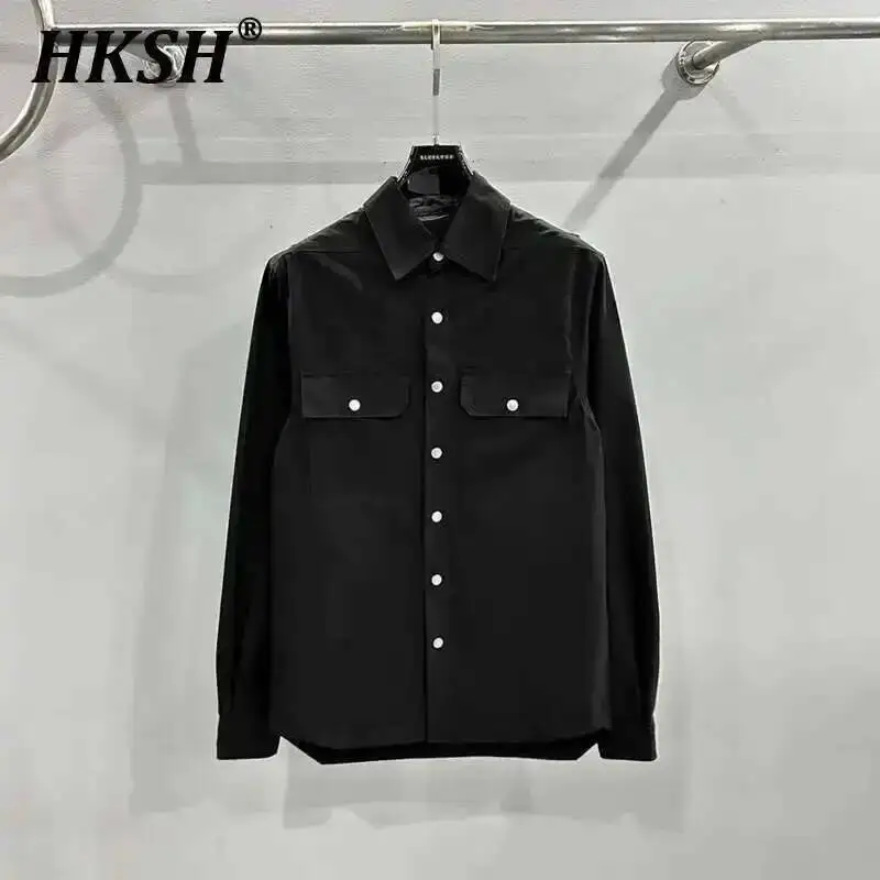 

HKSH Мужская уличная одежда Tide Осень Зима Новые темные панк-сафари-стили с карманами на пуговицах и квадратным воротником Куртки Шикарные пальто HK2807