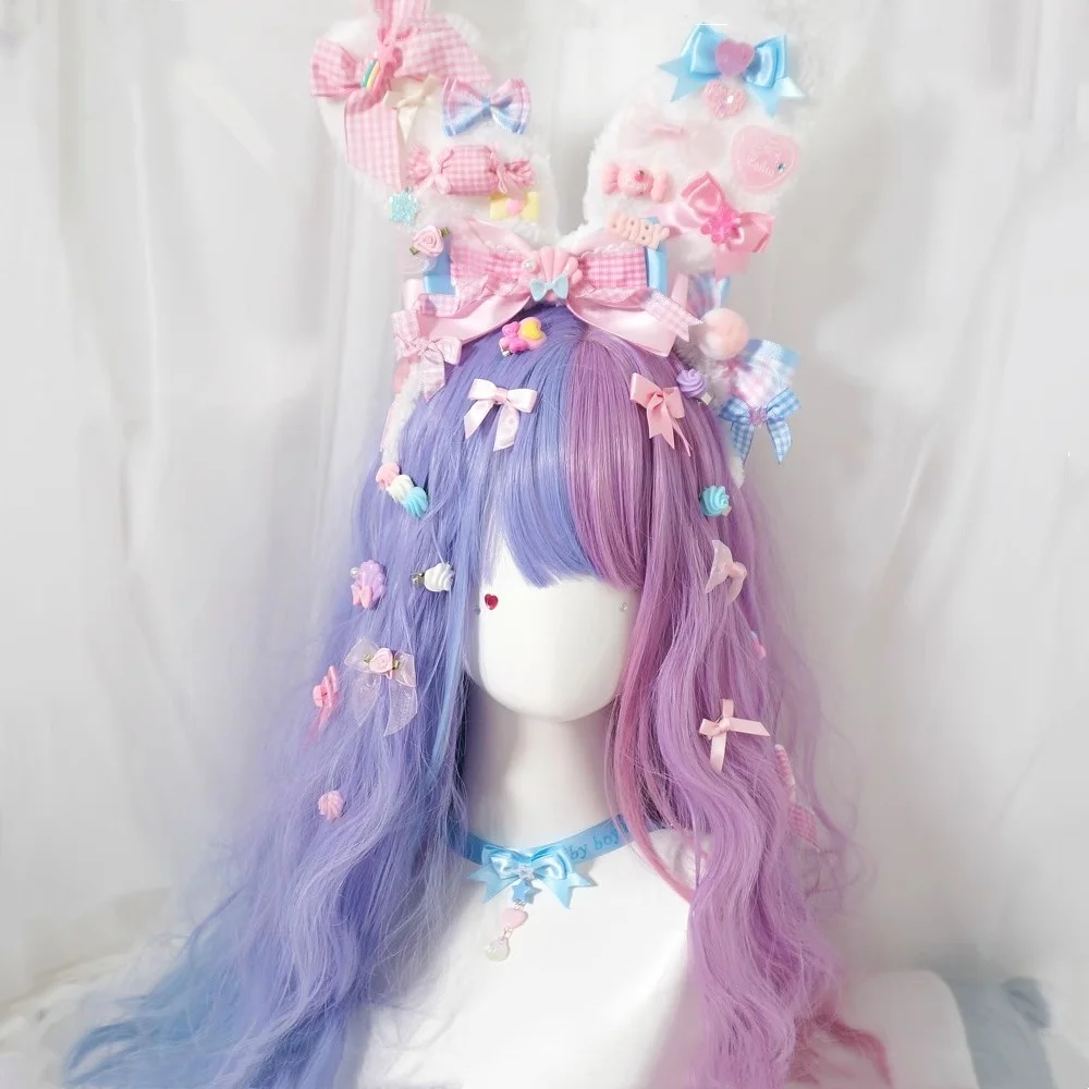 Japanese Original Handmade Pink Blue Harajuku Bow Necklace Lolita Sweet Collar Chain Soft Cute Girl Y2K Jewelry Gift