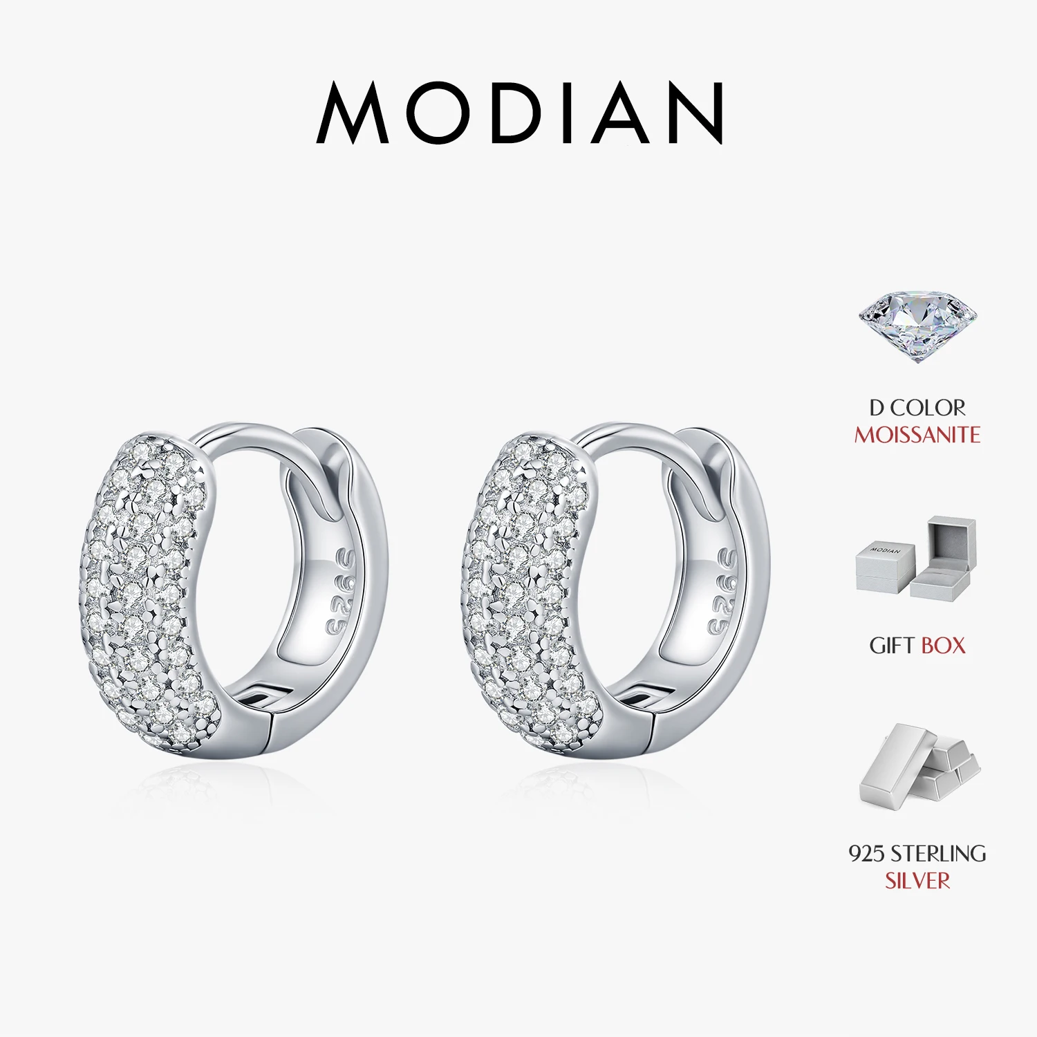 MODIAN 925 Sterling Silver High-End Luxury D Color Moissanite Circle Hoop Earrings For Women Fine Jewelry Accessories
