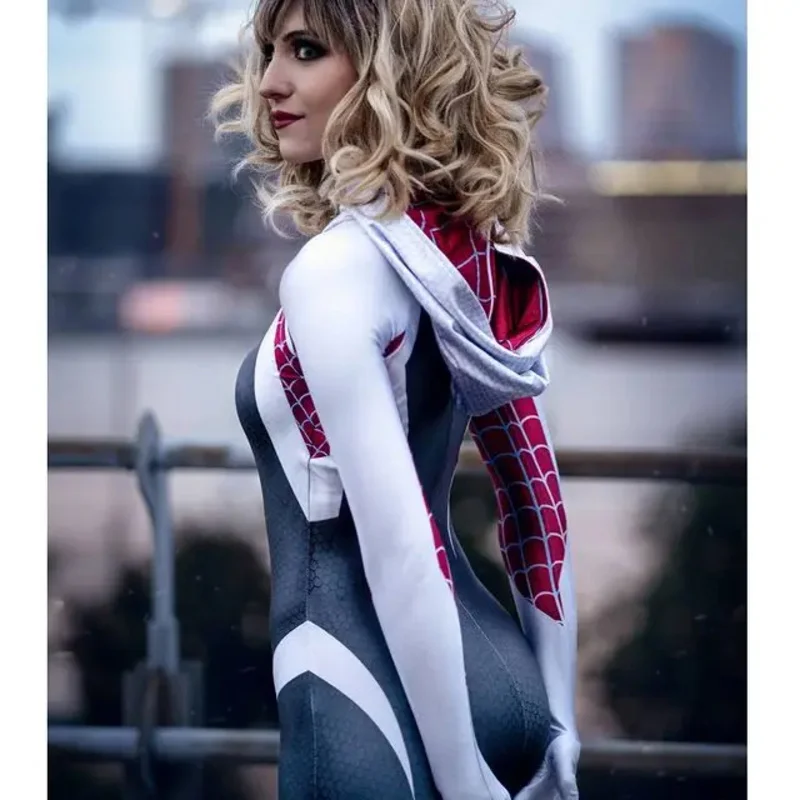 Halloween Adults Kids Gwen Stacy Cosplay Costume Superhero Zentai Suit Female Girls Woman Full Bodysuit