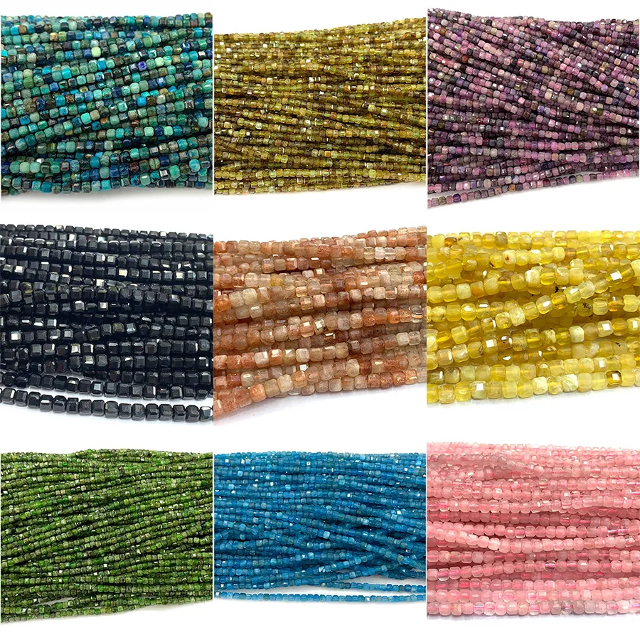 Veemake Natural Edge Cube Faceted Beads For Jewelry Making Tourmaline Labradorite Spinel Sapphire Moonstone ​​​​​​​Pietersite E1