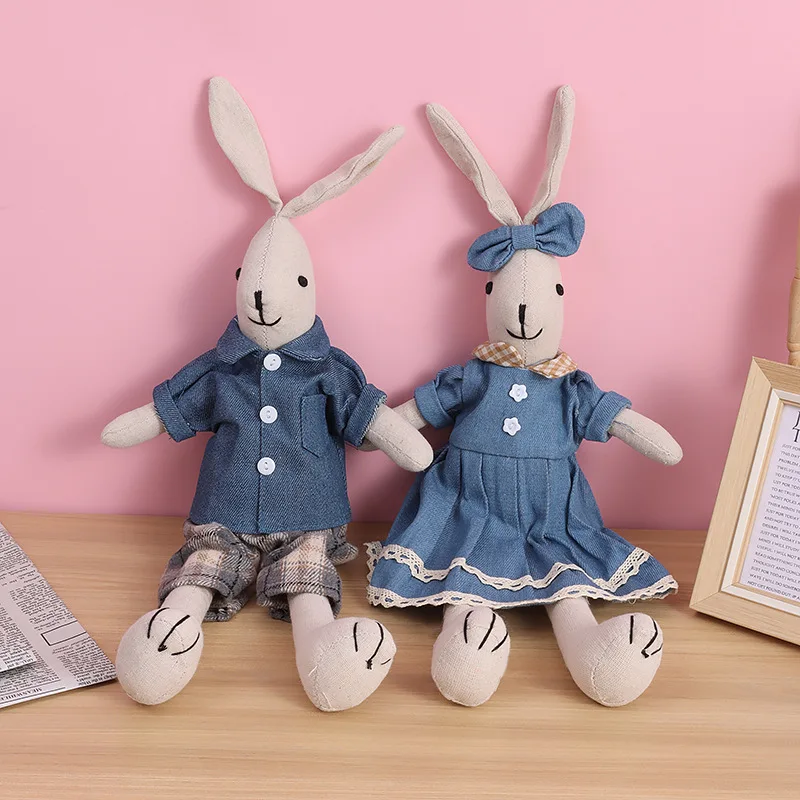 New Design Fabric Bunny Dolls Stuffed Animals Big Bunny Family Gentalman and Lady Bunnies for Home Decoration