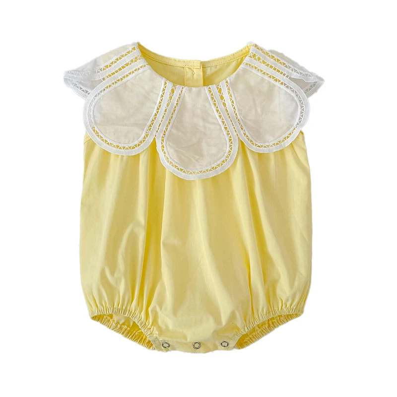 0-24M Baumwolle Sommer Baby Mädchen Kleidung Neugeborenes Baby Mädchen Strampler Ärmelloser Blütenblatt-Kragen Overall – Detail 27