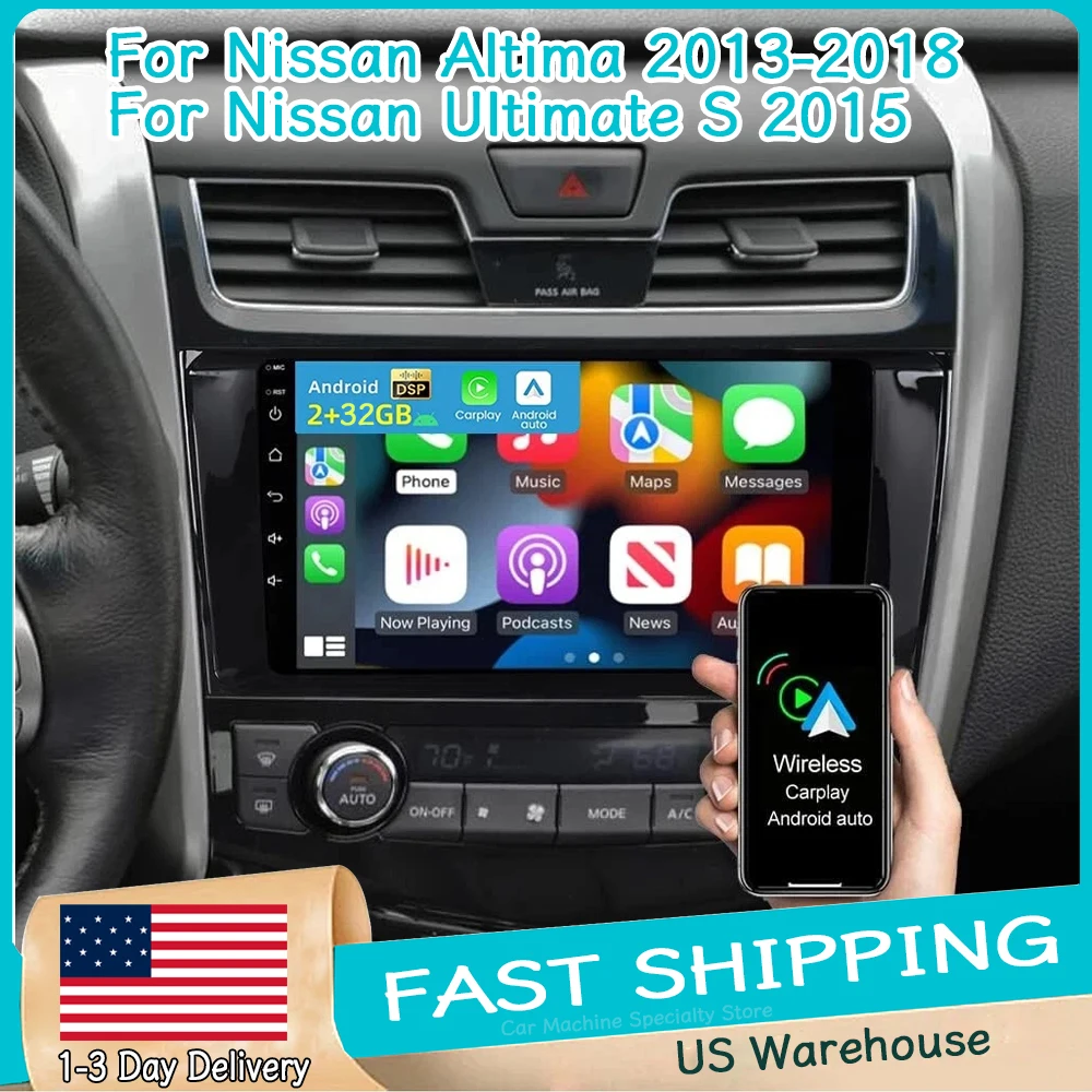 

9''Android15 Car Stereo Radio GPS Navi 2+32G for Nissan Altima 2013-2018 with Carplay Android Auto Bluetooth WiFi Backup Cammer