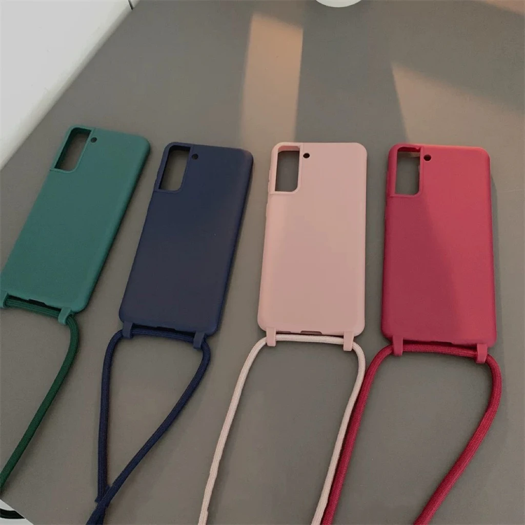 Ins Plain Crossbody Lanyard Phone Case For Samsung S24 S23FE S22PLUS S21Ultra A55 A15 A52 A34 Soft Cover Skinny Shell Protection